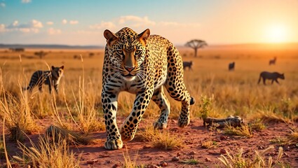 "Majestic African Leopard Strolling Through the Wild"