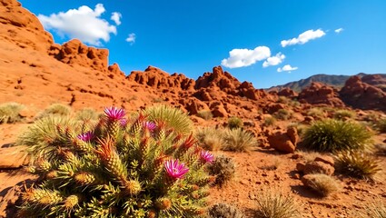 "Stunning Tatacoa Desert Landscape with Exotic Flora on Red Rock Formations"