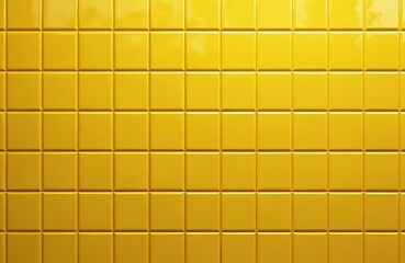 Close-up of shiny yellow square tiles wall. Modern geometric mosaic pattern. Seamless repeating design, perfect for backgrounds, textures. Contemporary surface for architecture, home decor, interior