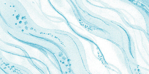 Abstract diagonal light blue wavy striped dotted halftone vector background. Turquoise teal curve half tone lines dot textured pattern for banner, cover, water texture, surface design