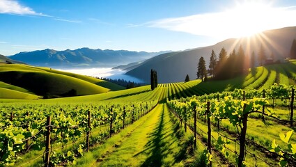 "Sunlit Vineyard in Central Otago, New Zealand"