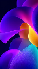 Colorful abstract shapes flowing and intertwining on dark background