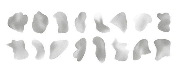 Trendy vector set of fluid black halftone dotted gradient organic shapes. Abstract liquid freehand stains with half tone dots texture for business design, banner, ui app