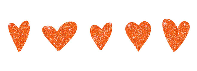 Bright vector shiny red glittering hearts set. Elegant bright love decorating symbols with glitter texture for Valentines day greeting cards, 14 February posters, marriage and lovely events design