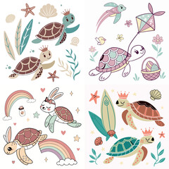 Obraz premium High-Quality Sea Turtless Illustrations in Various Styles – SVG Bundle