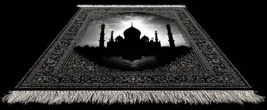 Black And White Rug With Architectural Design