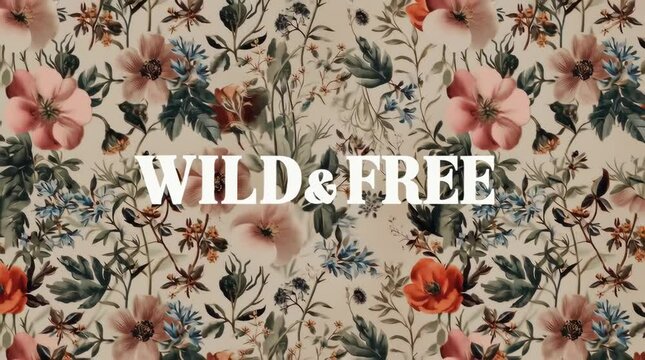 Big white letters with flower pattern. Soft colors and wild plants.