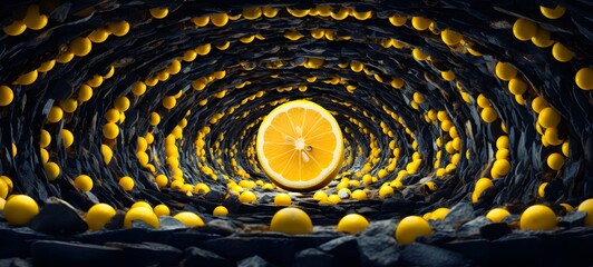 pop surreal unreal silhouettes spiral towards lemon slice,ai generatif