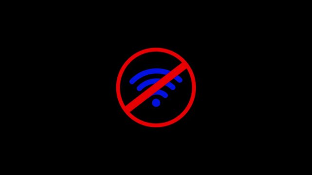 minimal icon representing a disconnected Wi-Fi signal, symbolizing loss of internet connection, weak network strength, or offline status, displayed with clear contrast against a black background.