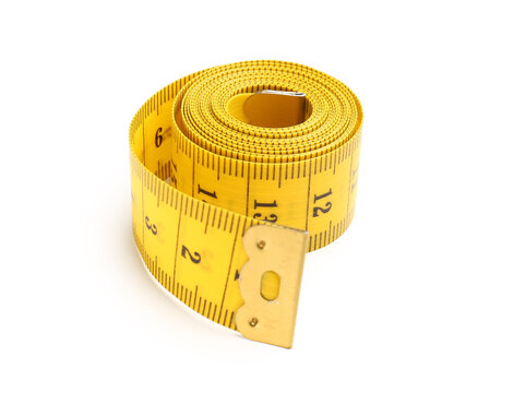 Yellow measuring tape isolated on white background