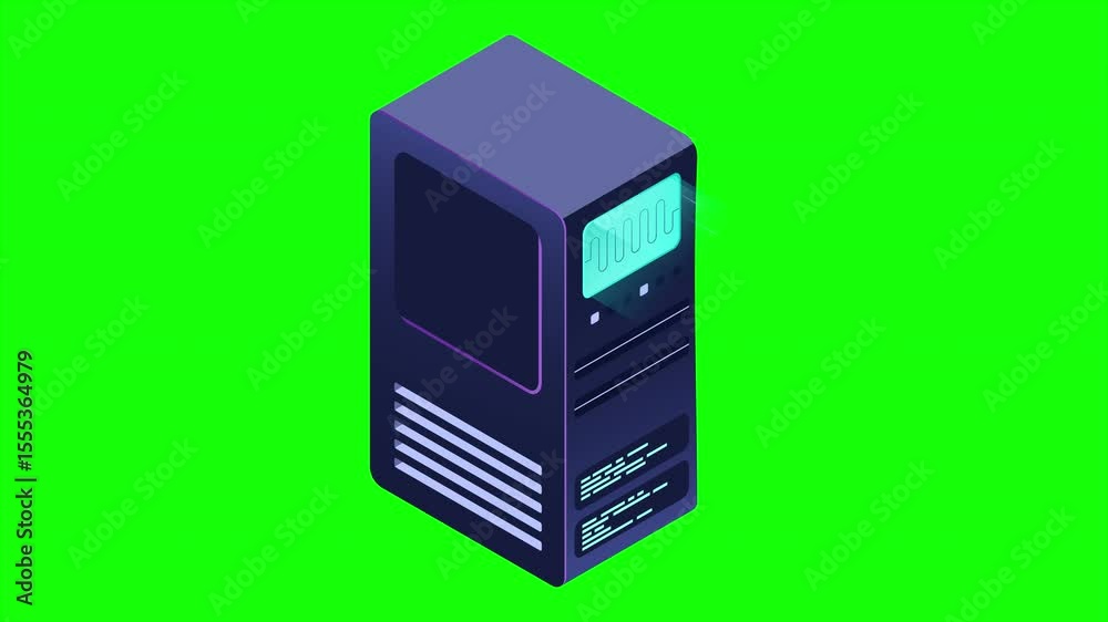 Poster isometric futuristic server animation. isometric database or data center. abstract blockchain. compu
