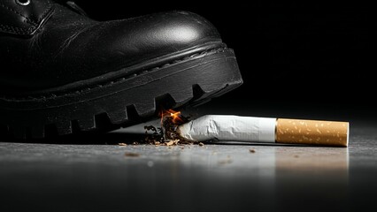 Boot Crushing Cigarette on Dark Surface
