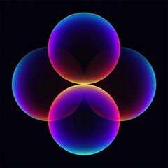 Colorful intersecting spheres creating vibrant light effects on dark background