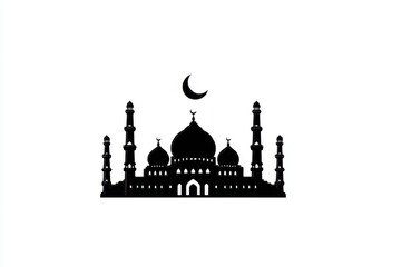 Fototapeta premium Silhouette Of A House Of Worship With Crescent Moon