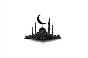 Fototapeta premium Silhouette Of A Religious Structure And Crescent Moon