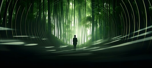pop surreal unreal silhouettes spiral towards bamboo forest,ai generatif