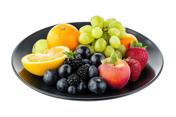 A Plate Of Fresh Fruit Including Oranges Grapes Apples Blueberries Blackberries And Strawberries Isolated On A Transparent Background