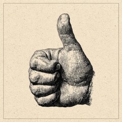 Vintage Thumbs Up Illustration On Kraft Paper Background