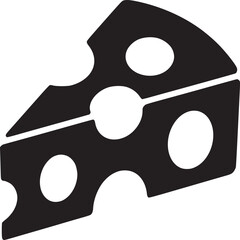 A black and white graphic illustration of a wedge of swiss cheese with holes on a white background