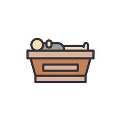 Symbolic Representation Of Mortality Coffin With Body Illustration Style