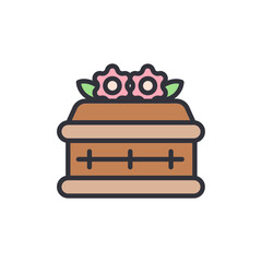 Stylized Wooden Casket Adorned With Delicate Pink Flowers And Verdant Leaves