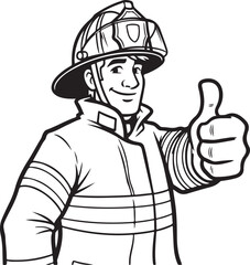 Firefighter Cartoon Logo – Bold Ink Black and White Style
