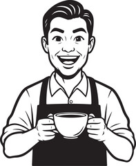 Barista Character Logo &ndash; Black and White Cartoon Style