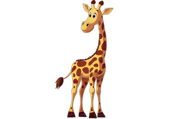 Fototapeta premium A Cartoon Giraffe With A Long Neck Brown Spots And A Friendly Expression Stands On A Transparent Background