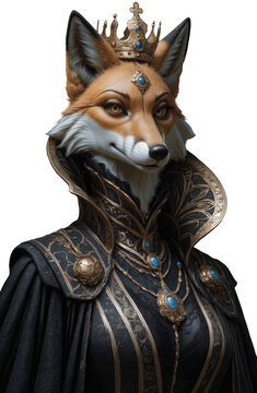 Antropomorfismo, furry, zorro, retrato, arte, mujer, elegante, ornamenta, corona