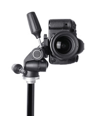 Modern professional video camera isolated on white