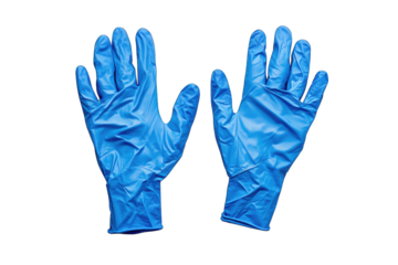 A Pair Of Blue Nitrile Gloves Lie Flat On A Transparent Background The Gloves Are New And Unused