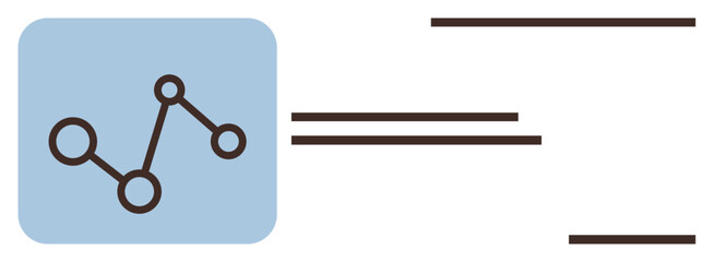 Network chart with connected nodes inside a blue square and horizontal data bars. Ideal for analytics, networking, statistics, data visualization, scientific research, technology, simple flat