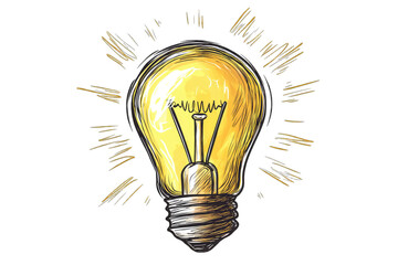 A Hand-drawn Illustration Of A Light Bulb With A Glowing Filament Radiating Yellow Light