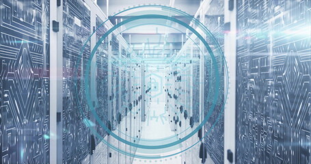 Digital security lock image over data servers in technology center