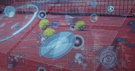 Tennis court with digital data and technology image overlaying scene