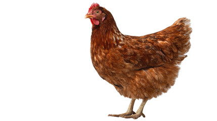 Fototapeta premium Brown hen standing on a white isolated background.