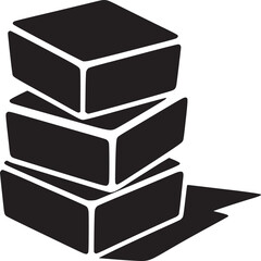 A simple black and white illustration of three stacked cubes with a small shadow on a white background