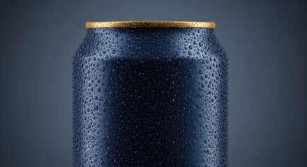 A close up view of a drink container with condensation against a plain backdrop