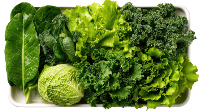 Fresh assortment of green leafy vegetables arranged on a tray, ready for healthy meals and vibrant dishes.