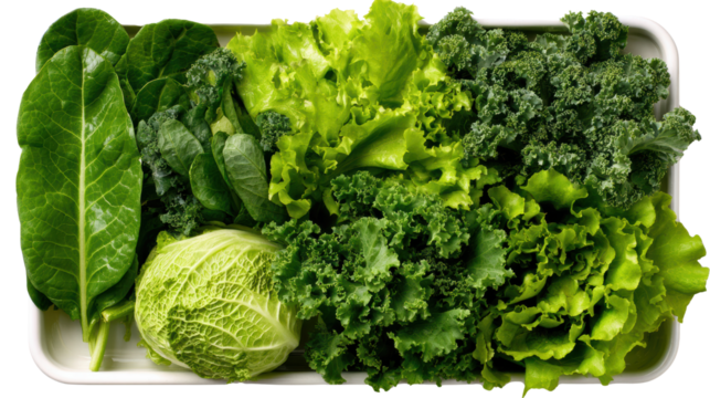 Fresh assortment of green leafy vegetables arranged on a tray, ready for healthy meals and vibrant dishes.