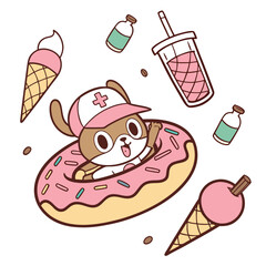 A Playful Tony Tony Chopper with inside a donut float in a Ice cream party theme – Scoops & Swirls palette SVG illustration