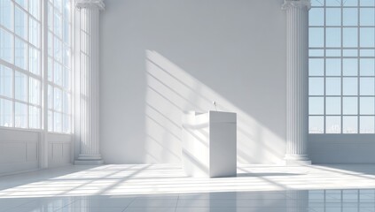 Obraz premium Empty white podium in sunlit hall