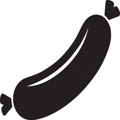 A simple graphic illustration of a black sausage with tied ends on a plain white background space
