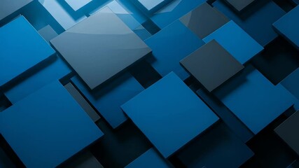 Abstract Composition Of Blue Glossy Cubes With 3D Perspective And Dark Shadows