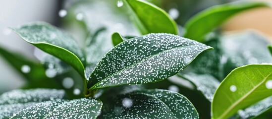 Detail of plant leaves infested with scale insects highlighting plant disease