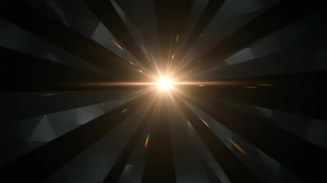Radiant light beams emerging from a central point, creating dynamic patterns in a dark space