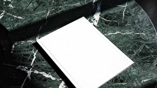 Magazine cover mockup design, blank magazine mockup on green marble stone table