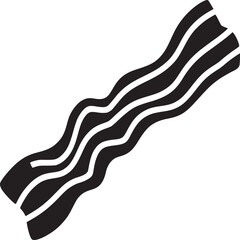 Isolated black and white graphic illustration of a single strip of bacon on a white background