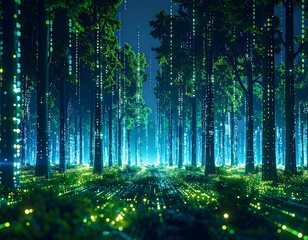 Futuristic forest at night