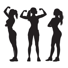 Fitness women silhouette vector art for gym workout and healthy lifestyle strong muscle body building design